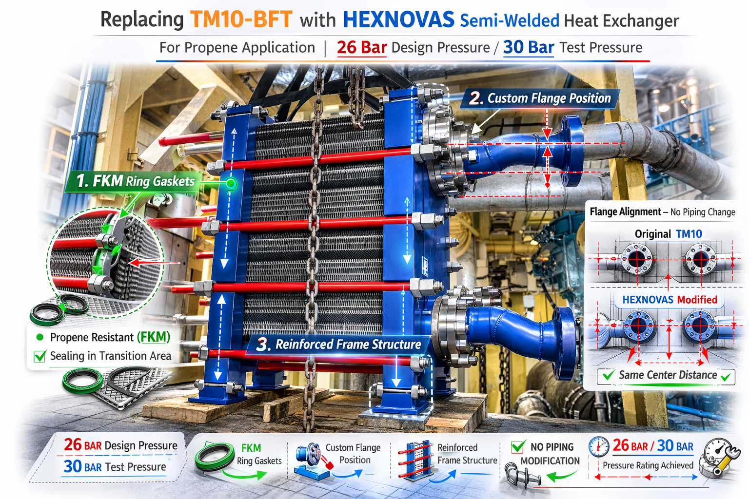 TM10-BFT fully welded plate heat exchanger replacement by HEXNOVAS semi-welded design for propene service
